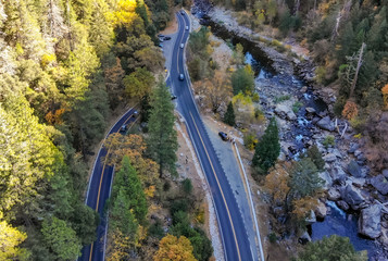 Drone view of Roads at Yosemite National Park, Nature, Fall in Yosemite, Drone Point of View