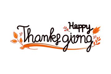 Happy Thanksgiving Day with Florals on white background. vector illustration 