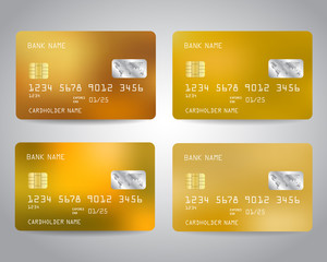 Gold credit cards vector set with colorful abstract golden design background