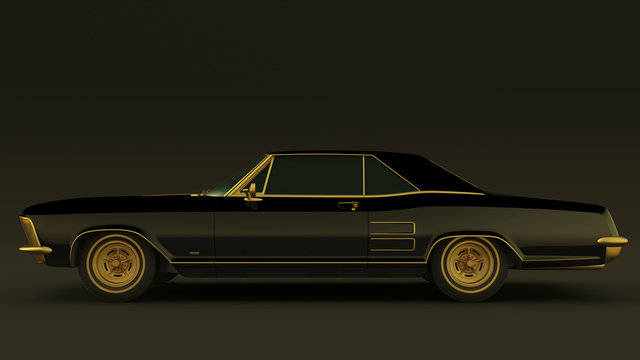 Powerful Black And Gold Gangster Luxury 1960's Style Car