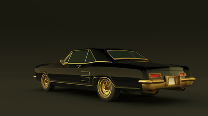 Obraz na płótnie Canvas Powerful Black and Gold Gangster Luxury 1960's Style Car 3d illustration 3d render