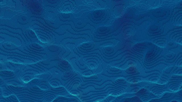 Abstract endless 3d pixel background. Animation. Blue wavy surface with small ripples, seamless loop, technology concept.