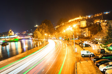 Night view of Tbilisi city downtown