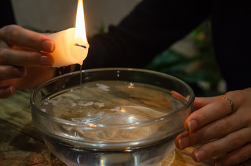 Divination with a candle on the water. concept of magic, divination