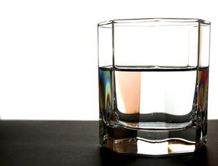 faceted glass with clear water or liquid