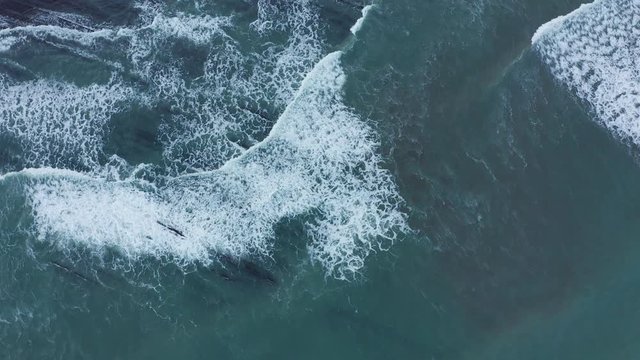 Zumaia and Deba flysch geological strata layers drone aerial view, Basque Country