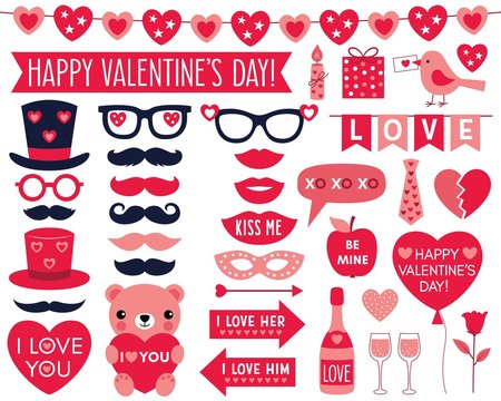 Valentines Day vector party signs and photo booth props
