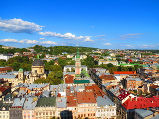Fototapeta na wymiar Lviv panorama from the city hall
