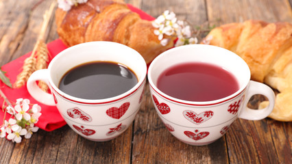 coffee cup and tea cup with croissant- february 14th