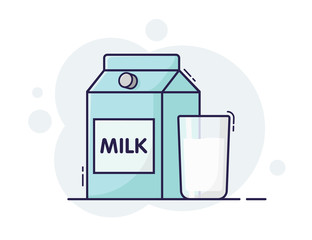 Illustration of a milk carton and a glass of milk. Cartoon vector flat illustration. Icon for a website, landing page.