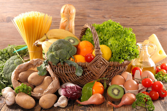 fruit and vegetable in wicker basket