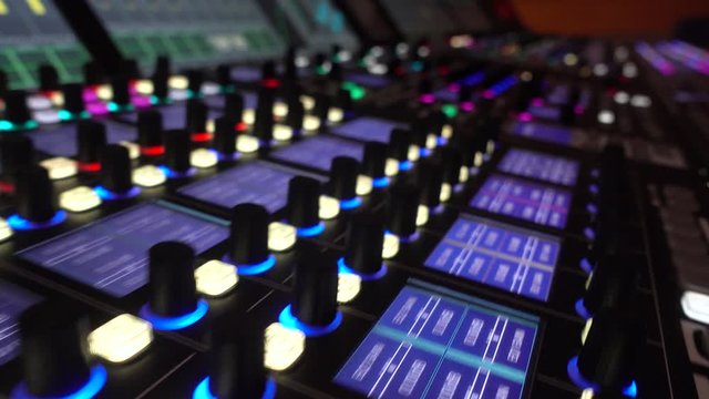 Applied in recording studios, broadcasting, television. Big Audio Mixing Board. Motion Camera. video contains vibration