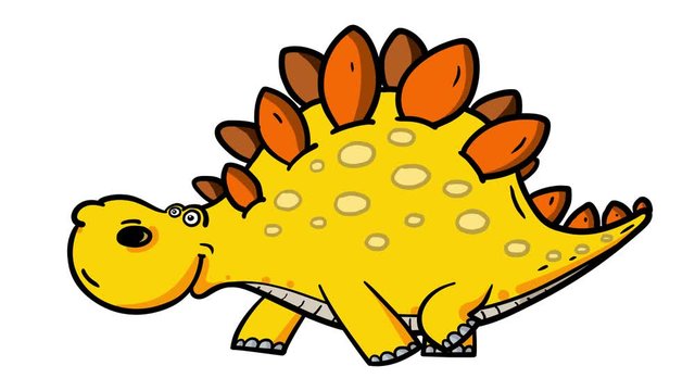 Cartoon dinosaur stegosaur walking cycle. Alpha matte included. Cute 2d hand made prehistoric yellow animal character animation good for any use. 