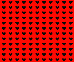 Illustration of love for Valentine's day design black hearts on red background pattern 