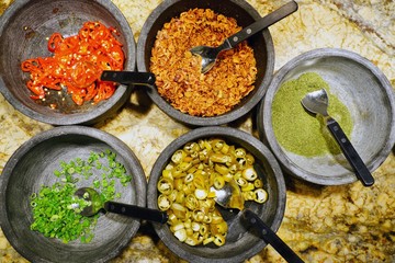 Spices and condiments for Indonesian dishes