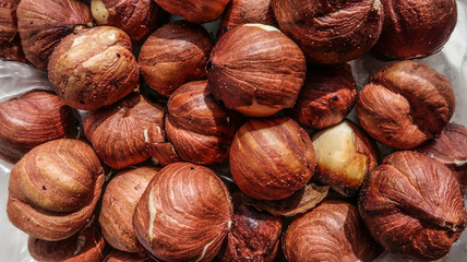  Hazelnuts close up in sun light healthy snack nutrition food 