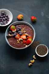 Acai bowl with berry and chia seeds, healthy food