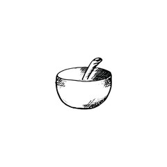 Singing bowl. Tibetan bowl. Sketch. Vector. Isolated on a white background. Decor element.