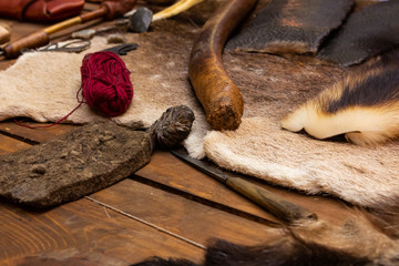 handicraft workbench desk set material tanned deer leather yarn tannery