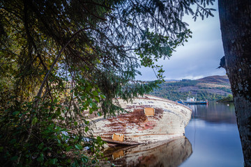 Old shipwreck at Loch Ness near Fort Augustus
