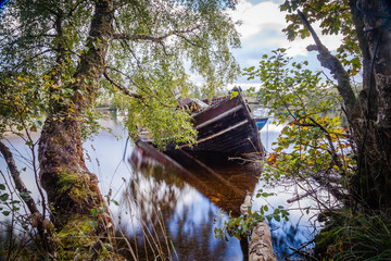 Old shipwreck at Loch Ness near Fort Augustus
