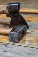 traditional building hand tools ax hammer home construction rustic close up background base