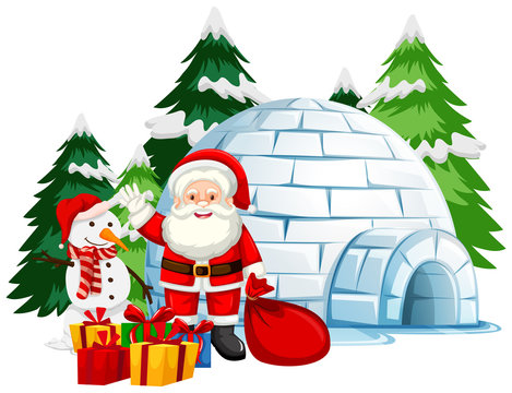 Christmas theme with Santa by the igloo