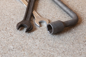 set metal tools auto mechanic repair machines wrench close-up design worker