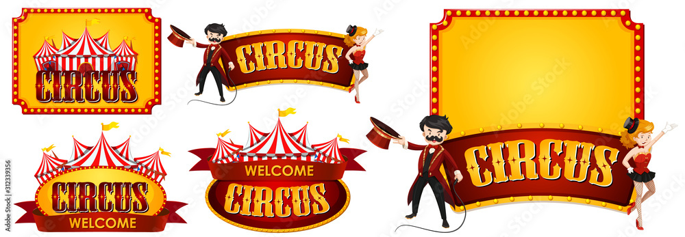 Wall mural Five designs of circus font on sticker template - Wall murals