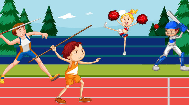 Background scene with athletes doing track and field events