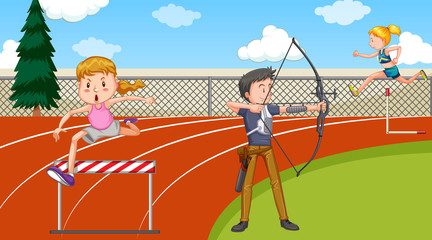 Scene with people doing track and field sports