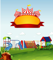 Circus scene with sign template in the sky
