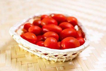 tomato red juicy mini many basket closeup vegetables tasty design culinary