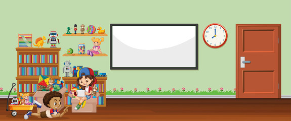 Background scene with whiteboard and toys