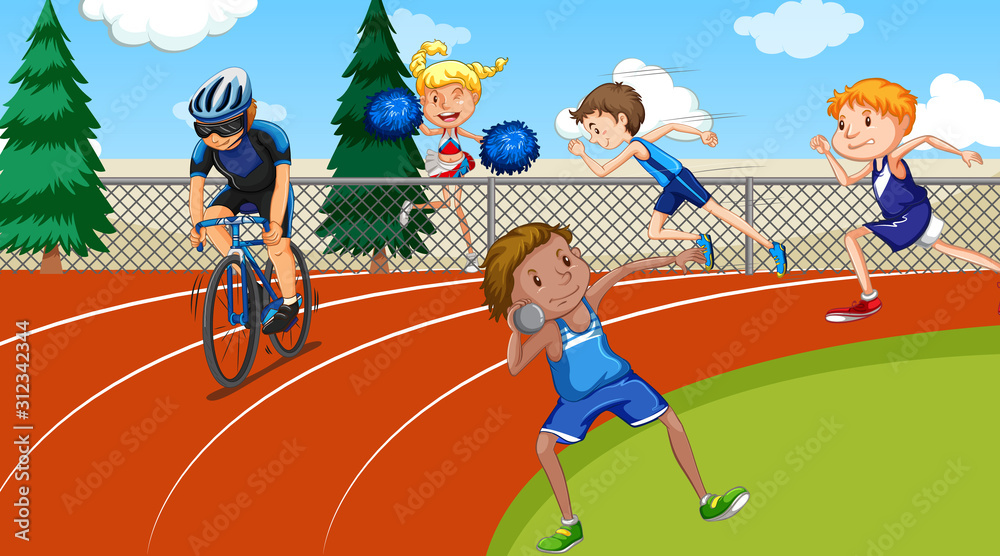 Poster Background scene with athletes doing track and field sports