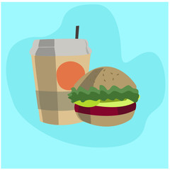 Coffe and burger delicious food lunch hand drawn vector