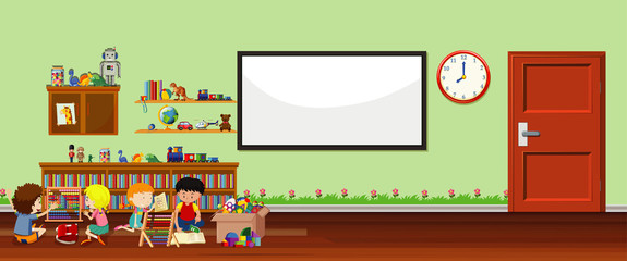 Background scene with whiteboard and toys