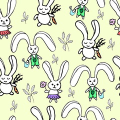 Easter bunny  seamless pattern little  rabbits 