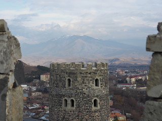 Panorama stretching from one of the towers of the Rabati Fortress. Georgia, December 2019.