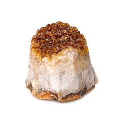 Citrine mineral close up. Stone crystals isolated on white background