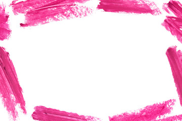 Frame of lipstick smear isolated on white background. Makeup border - obrazy, fototapety, plakaty