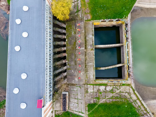 Water pumping station of irrigation system of rice fields. View