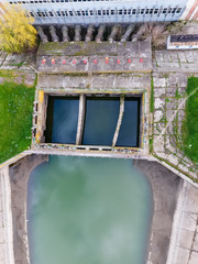 Water pumping station of irrigation system of rice fields. View