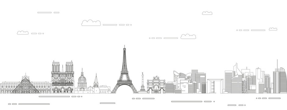 Paris cityscape line art style vector illustration