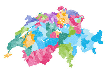 Swiss vector map showing cantons, districts and municipalities borders