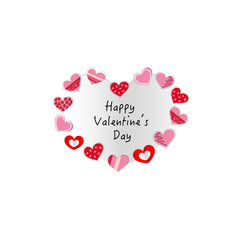 Hanging heart shape with cute vintage style retro red and pink cute hearts. Happy Valentine's day greeting card design element vector