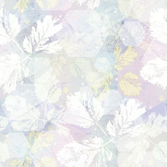 Naklejki  Streszczenie wzór. Kwiaty i szare sześciokąty z kolorowymi odcieniami. Delikatny kalejdoskop kwiatowy.