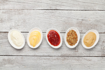 Set of various sauces. Popular sauces in bowls