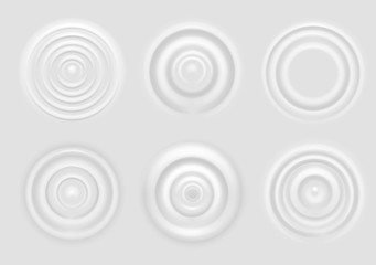 Fototapeta na wymiar Ripple on white surface. Dairy product circular waves top view, milk splash from falling drop, round radial ripples on surface vector texture