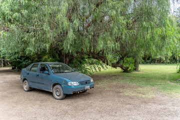 Fototapeta premium Old car on large farm